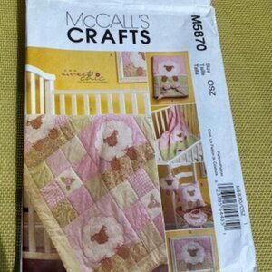McCall's Craft Pattern M5870 Baby Child Lamb Animals Quilt Blanket Pillow UNCUT